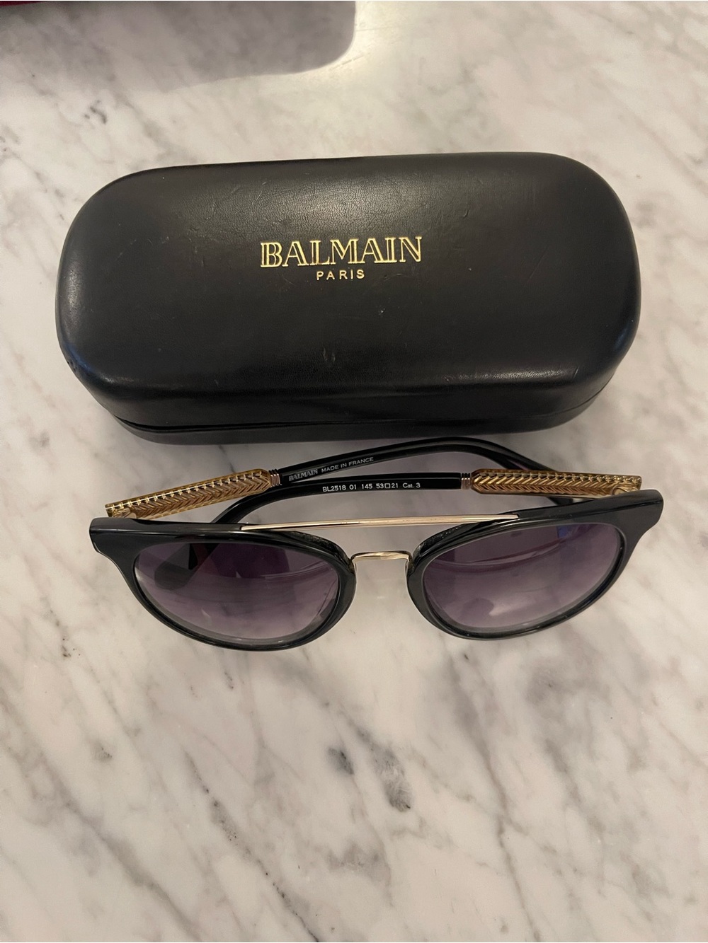 Balmain Black Sunglasses with Gold Braided Temples